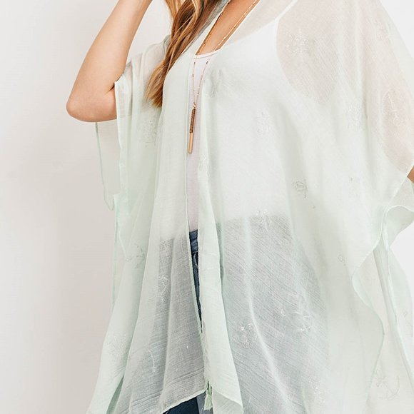 TPO Women's One Size Sheer Mint Green Anchor Shawl Wrap - Plus or Regular Size - Picture 4 of 7
